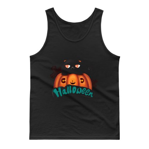 Halloween Black Cat Cute Pumpkin Tank Top