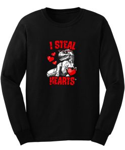 I Steal Hearts Valentines Day Dinosaur Long Sleeve
