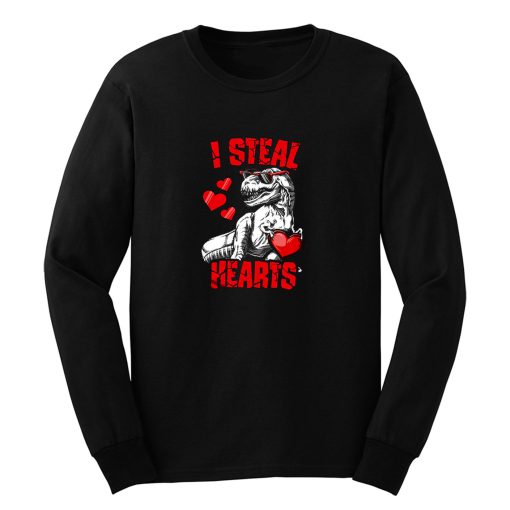 I Steal Hearts Valentines Day Dinosaur Long Sleeve