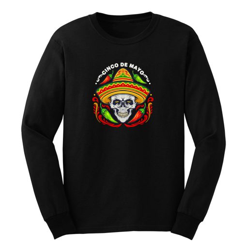 Cinco De Mayo Mexican Skull With Hat Long Sleeve