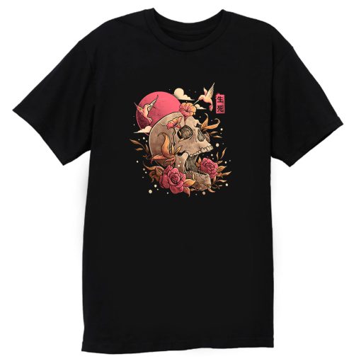 Life And Death Skull Flowers T Shirt