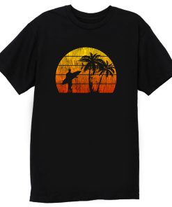 Man Surf Surfing Beach Palm Tree Sunset T Shirt