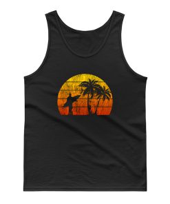Man Surf Surfing Beach Palm Tree Sunset Tank Top