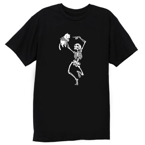 Dancing Skelleton With A Cat T Shirt